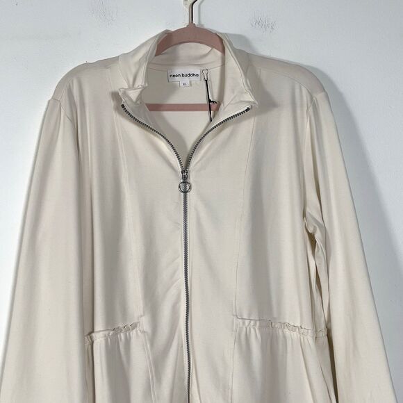 Neon Buddha Loni Zip Up Ruffle Jacket Womens Sz XL Beige Lightweight - Picture 3 of 14